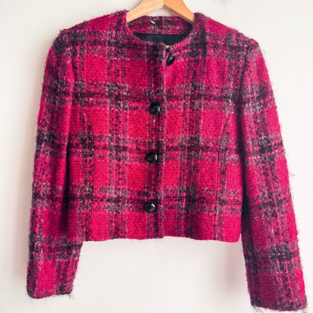 Combardi Inc Wool Blend Plaid Cropped Blazer 8 - Picture 3 of 8
